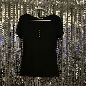 Zeagoo Black Short Sleeve Top with Button Accents